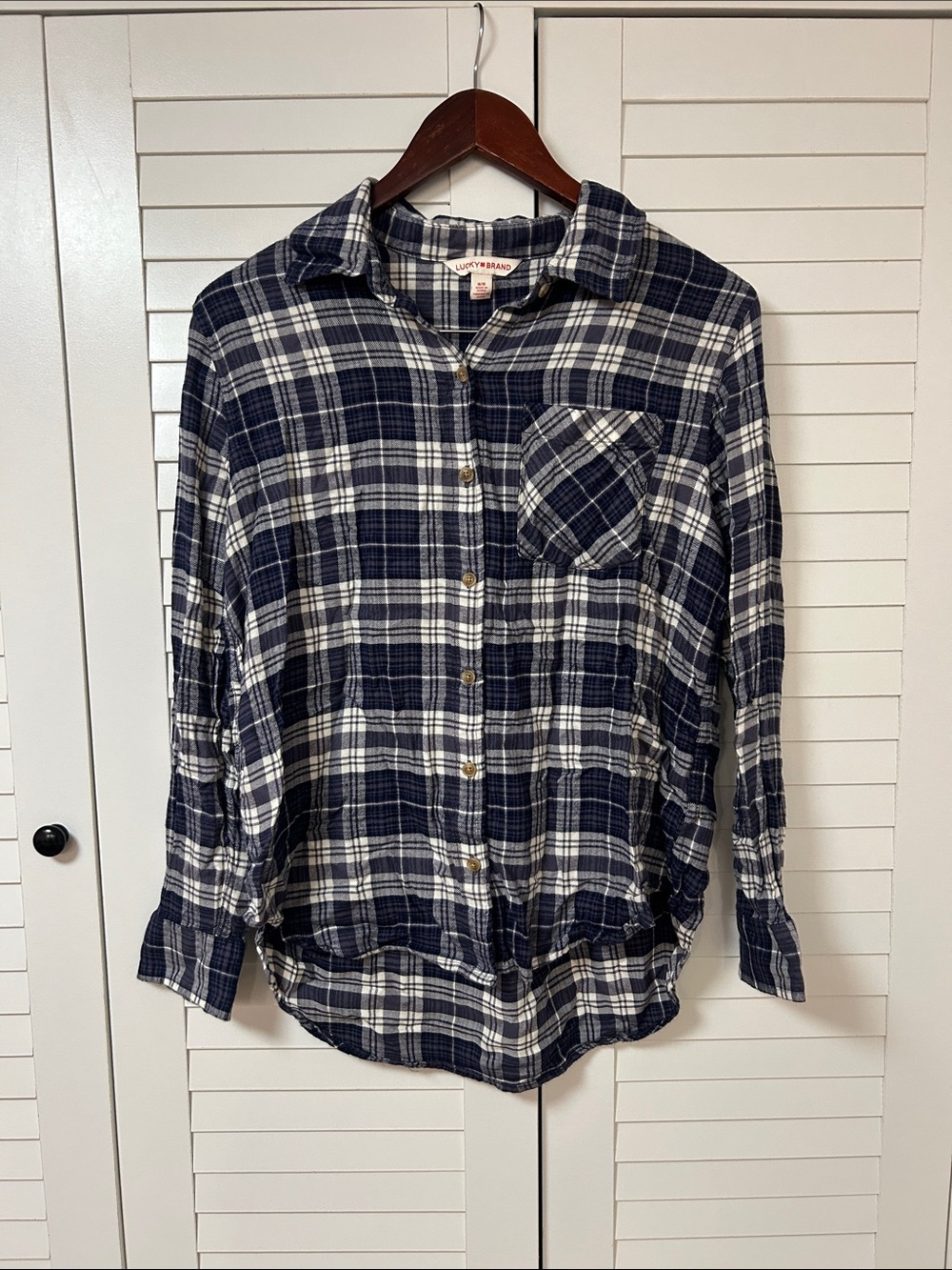 Lucky Brand Navy & White Plaid Button-Down Shirt - Women's